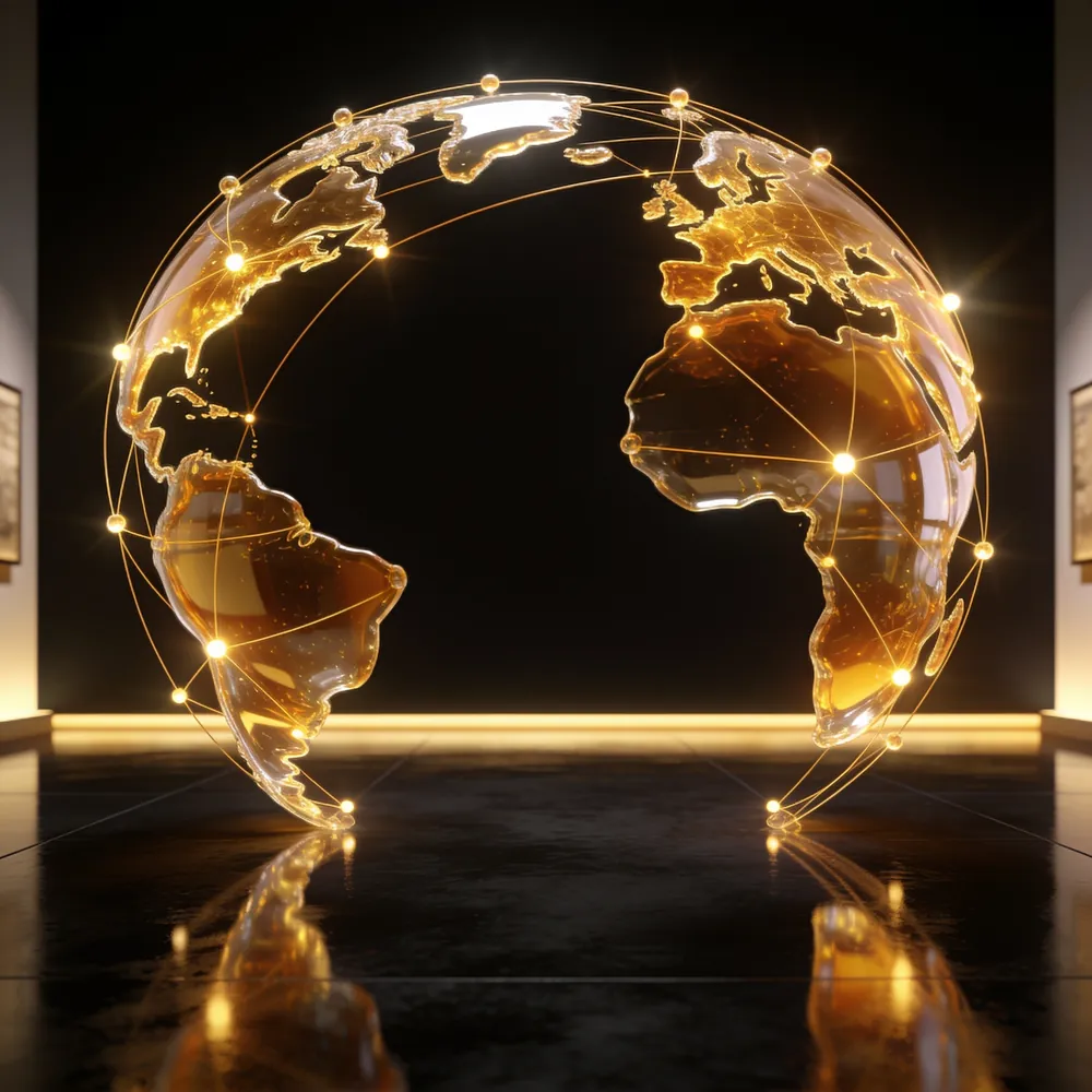 Globo em vidro dourado com rede de conexões